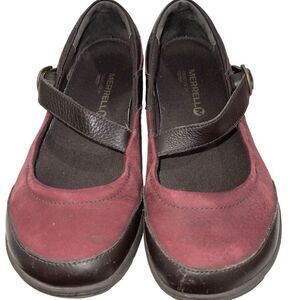 Merrell Mary Jane Style Leather Comfort Shoes Deep Red & Espresso - Size 7‎